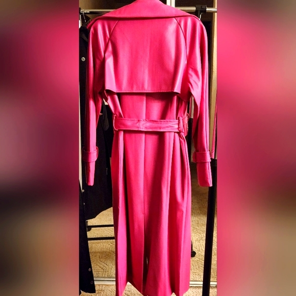 HOT PINK Faux Leather Trench Coat. NEW sz Small - Picture 7 of 10